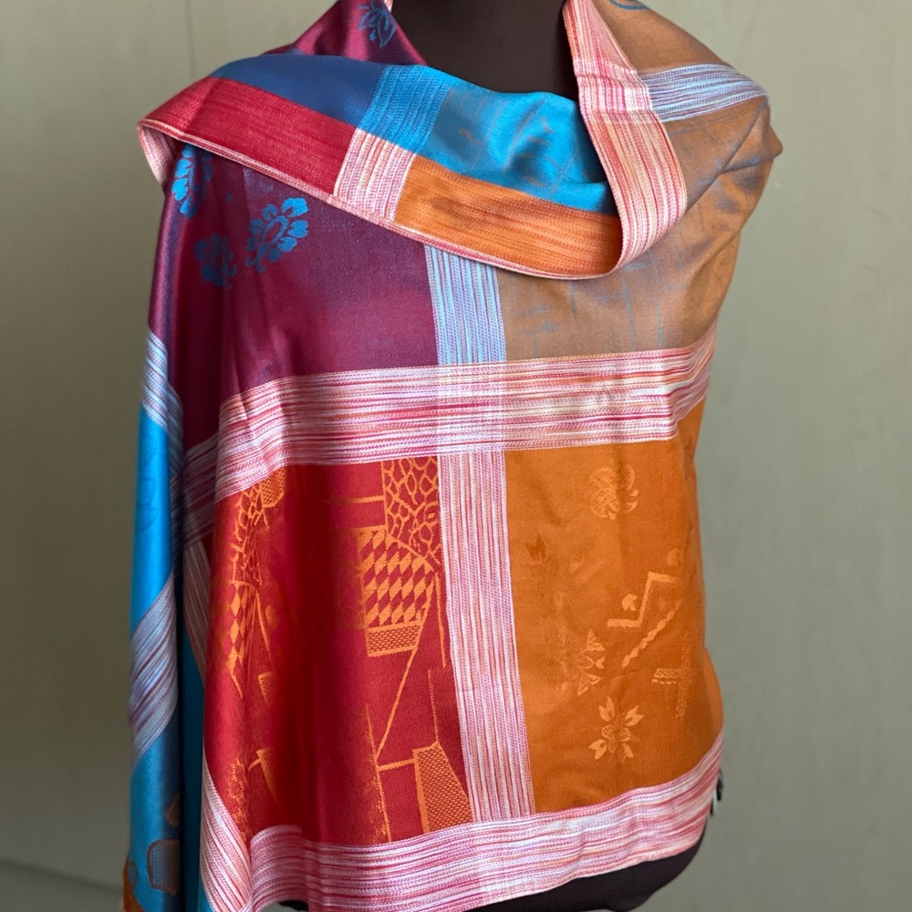 Striking Color Block Pashmina Shawl Wrap 70” X 27”